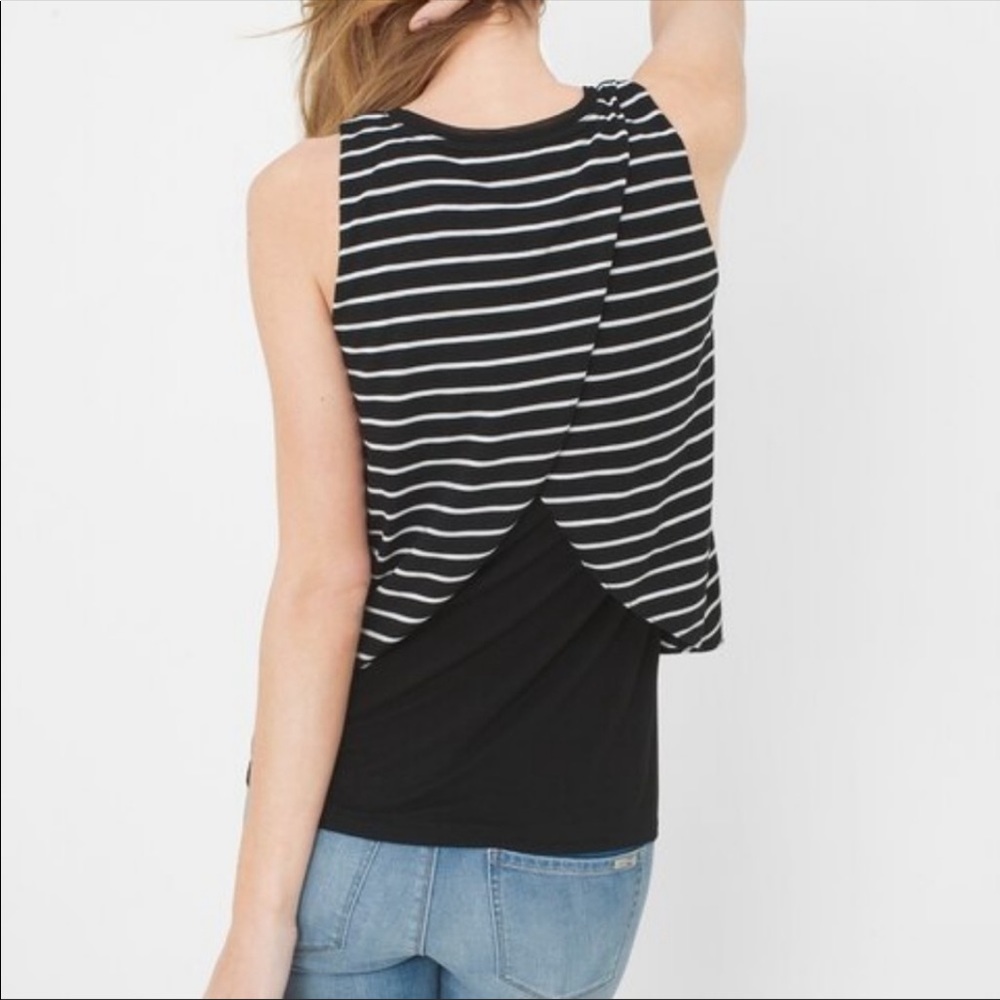 ๐ธ3/$25 WHBM V-neck Layered Black and White Striped High Lo Tank Top, Size S - Picture 4 of 15